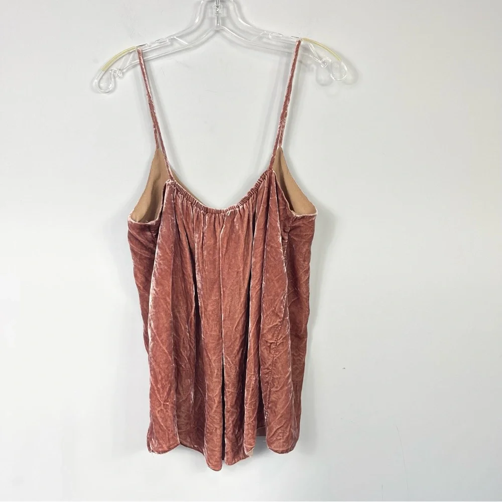 CAARA 100% Silk Crushed Velvet Spaghetti Strap Cami Camisole Top In Rust M - Picture 12 of 16
